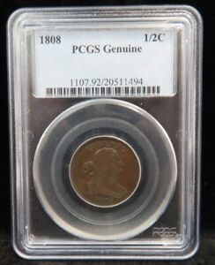 1808 PCGS Genuine Draped Bust Half Cent US Type Coin