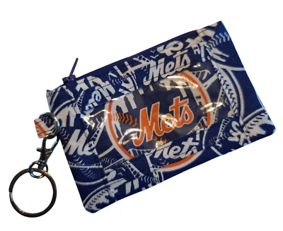 MLB New York Mets Estuche de identificación con cremallera Cordón Llavero Dormitorio Soporte de identificación Billetera Foto 1 de 2