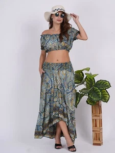 Conjunto de mujer Coord con hombros descubiertos Top y falda alta baja estampada lote de mezcla al por mayor - Imagen 1 de 13