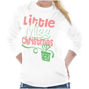 Cute Xmas Gift Little Miss Christmas Present Long Sleeve T Shirt Tees For Women - Picture 1 of 7