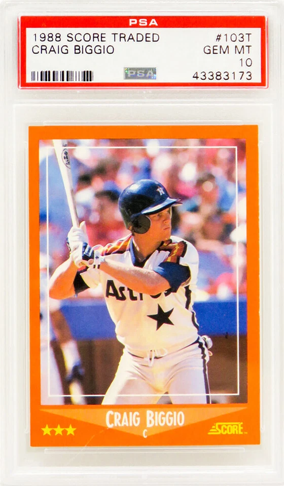 Craig Biggio (Astros) 1988 Score Traded #103T RC Rookie Card - PSA 10 GEM MINT - Image 1 of 2