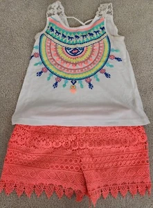 Girls Summer Crochet Shorts Outfit Shirt EUC Large - Picture 1 of 3