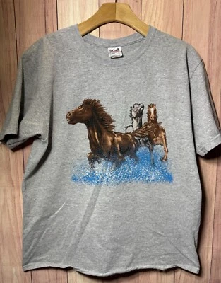 Vintage Horse Graphic Sansegal Anvil 90s T-Shirt Women Large Made In USA Nature - Image 1 of 4