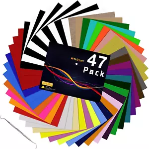 47 Sheets 12" X 10" HTV Heat Transfer Vinyl Bundles Iron on for T-Shirts, Easy T - Picture 1 of 12