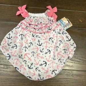 Baby Girl Bubble Romper 3 Months Sunshine Baby Anchor Print Pink /Navy - Picture 1 of 8