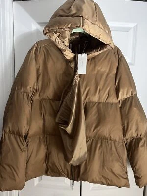 $845 NUEVO CON ETIQUETAS VINCE Puffer Chaqueta Sudadera con Capucha Moca Nylon Mujeres Talla Grande Foto 1 de 4