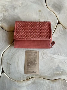 Harbour 2nd Tri Fold Wallet Leather Basketweave Brick Orange Full Zip Snap - Picture 1 of 6