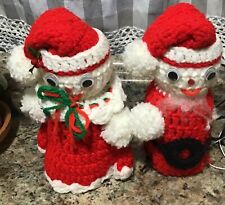 VTG Crochet Christmas Snowmen Mr. & Mrs. Claus Holiday Vintage Christmas Decor