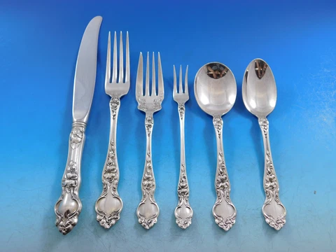 Violet by Wallace Sterling Silver Flatware Service for 12 Set 77 pcs no monogram Cover