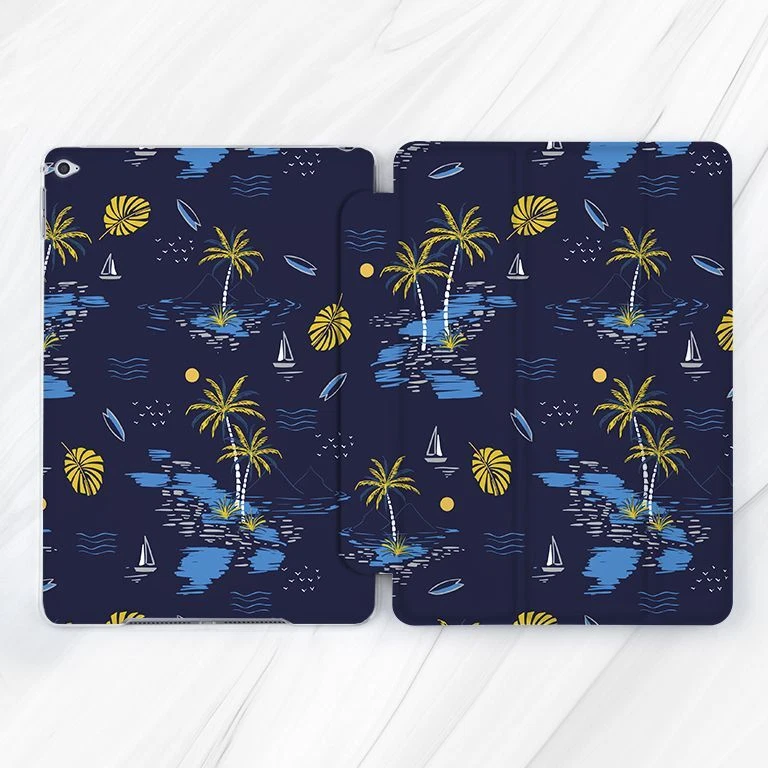 Summer Beach Palm Sea Blue Case For iPad 10.2 Air 3 4 5 Pro 9.7 11 12.9 Mini - Image 1 of 4