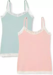 Iris & Lilly Women's Cotton Camisole, 2pk, Turquoise Blue/Light Pink, Size 10 - Picture 1 of 6