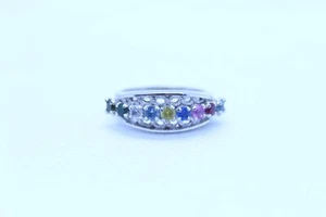 Fabulous 14K White Gold Rainbow Sapphire Ring Sz8.5 Solid 5.9g - Picture 1 of 10