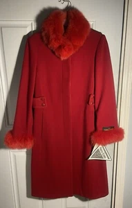 Vtg Marvin Richards Lambs Wool Fox Trim Red Coat Sz 10 NEW WITH TAGS USA Made - Picture 1 of 14