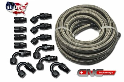 AN-8 AN8 Stainless Steel PTFE Fuel Line 30FT 12 Fittings Hose End Ethanol Kit-PL - Image 1 of 4