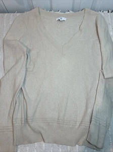La Redoute Cream Fine Knit 100% Cashmere V Neck Long Sleeve Sweater Sz Medium - Picture 1 of 8