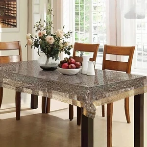 Dining Table Cover PVC Golden Lace Stone Print Table Cover Dining Table Cov - Picture 1 of 4