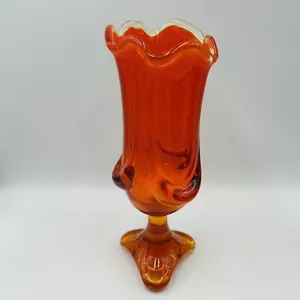 VTG Viking Persimmon Orange Epic Drape Swung Ruffled Footed Glass Vase MCM 10” - Picture 1 of 8