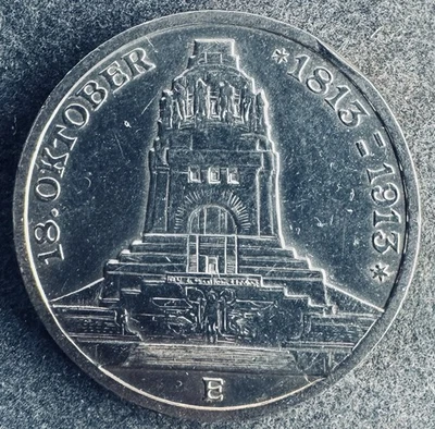 3 Mark 1913 E Friedrich August III Sachsen 16,67 g .900 Silber KM#1275 K071225BB - Bild 1 von 2