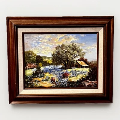 Pintura al óleo sobre lienzo Texas Bluebonnet de colección - Hill Country - firmada por Eileen Arnold Foto 1 de 4