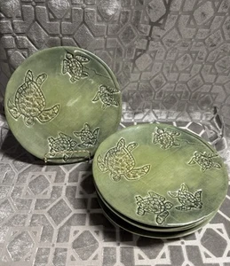 8 Turtle Sea Life Melamine Luncheon Plates 3D Green 9" Ocean Turtles - Picture 1 of 19