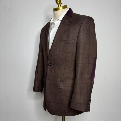 Perry Ellis Portfolio Blazer Sport Coat Plaid Corduroy Elbow Modern Fit 42R - Image 1 of 4