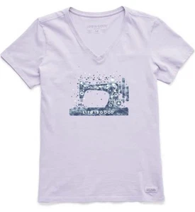 Violet Purple Graphic Sewing Machine Tee T Shirt Craft Lover Life Is Good XS NEW - Picture 1 of 9