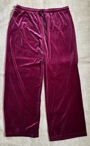 Pantalones de salón vintage de terciopelo frambuesa profunda talla XL ropa de ocio romance - Imagen 1 de 5