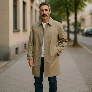 vintage nordstrom mens trench long coat tan sand color size 44r cotton polyester - Picture 1 of 9