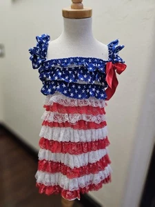 Girls Size 4 Size 5 Lace Ruffle Patriotic Dress Leg Warmers Outfit Set 2 Pieces - Picture 1 of 5