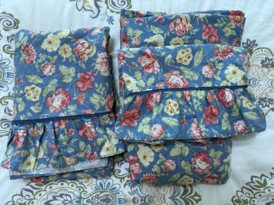 Vtg Waverly Garden Twin Sheet Set Ruffled Edge Floral Blue 3 Piece - Image 1 of 4