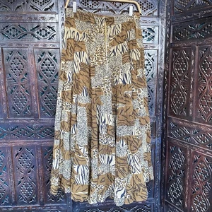 Maxi Falda Boho Escoba Estampado Animal Arrugado Años 90 De Colección Marrón Para Mujer OS S M L XL - Imagen 1 de 13