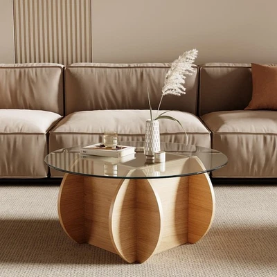 Round Glass Coffee Table, 30.7" Small Coffee Table with Tempered Glass Top an... - Image 1 of 4