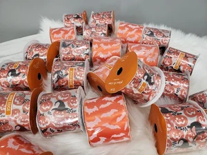 Place & Time Ribbon Lot 25 Halloween Bats Black Orange Wire Edge Ribbon Witch - Picture 1 of 7