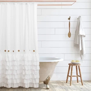 Weißer Bauernhaus Duschvorhang 72 x 72 mit Shabby Chic Rüschen und französischer Co... - Bild 1 von 8