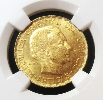 Uruguay 1930 Oro 5 Pesos KM-27 NGC MS-62 - Imagen 1 de 4