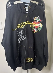 Sudadera con Capucha Cremallera Completa Ed Hardy Christian Audigier Talla XXXL De Colección - Imagen 1 de 16
