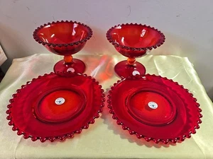 Kerzendocht rubinrot Nagelrand. 2 - 6 Zoll Teller, 2 - Dessertbecher. - Bild 1 von 6