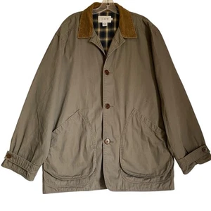 Vintage J Crew Barn Canvas Jacket Mens L Khaki Flannel Lined Corduroy Collar - Picture 1 of 9