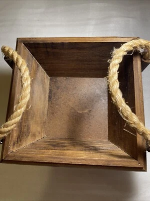 Handmade Mexican Wooden Planter Box With Rope Handles - Image 1 of 4