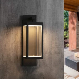 Lustrlach Dusk to Dawn LED Outdoor Light Fixture 15" Black Modern Exterior Wa... - Picture 1 of 9