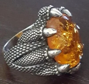 Solid 925 Sterling Silver Natural Yellow Baltic Amber Oval Gemstone Men's Ring - Picture 1 of 12