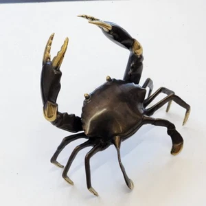 Medium MUD CRAB brass heavy hand made 8” Wide claw statue blue swimmer B - Picture 1 of 21