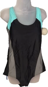 Aqua Eve Womens Colorblock Athletic One-Piece Tank Style Plus Size Swimsuit 18W - Picture 1 of 8