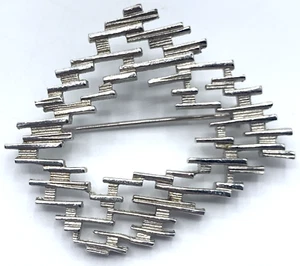 Vtg Crown Trifari Brutalist Modernist Silver Tone Brooch Abstract - Picture 1 of 4