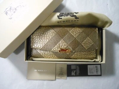 Cartera Continental Burberry Porter de Cuero a Cuadros en Relieve Nueva con Etiquetas con Caja, Oro Camel Foto 1 de 4