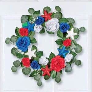 4th of July Patriotic Glittered Rose Home Door Welcome Wreath - Picture 1 of 1