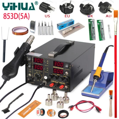 YIHUA 853D 5A 3In1 BGA Rework Soldering Station Hot Air Gun SMD Solder Iron Tool - Image 1 of 4