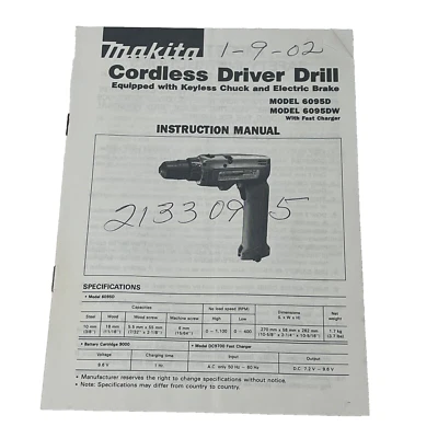 Makita Driver Drill Owners Manual Guide Instructions Use Parts List Diagram - Image 1 of 4