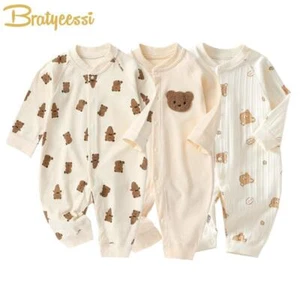Muslin Newborn Jumpsuit Cartoon Bear Long Sleeves Baby Rompers for Boys Girls Au - Picture 1 of 32