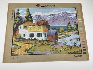 Diamant Needlepoint Tapestry Canvas Home On A Lake Mountain 19in X 15in 10 Count - Picture 1 of 5